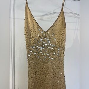 ❌SOLD❌Betsy and Adam 100% silk Gold beaded maxi dress